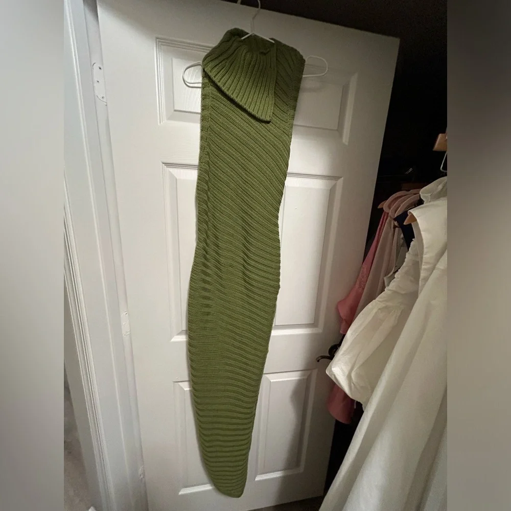 STAUD The Cary Dress in Fern Green Cowl Neck Sweater with Textured Knit - Picture 2 of 5